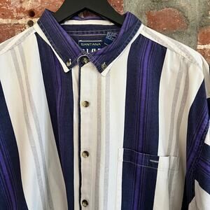 Vintage Santana Blue Men's Striped Denim Shirt 2XLT 30x35